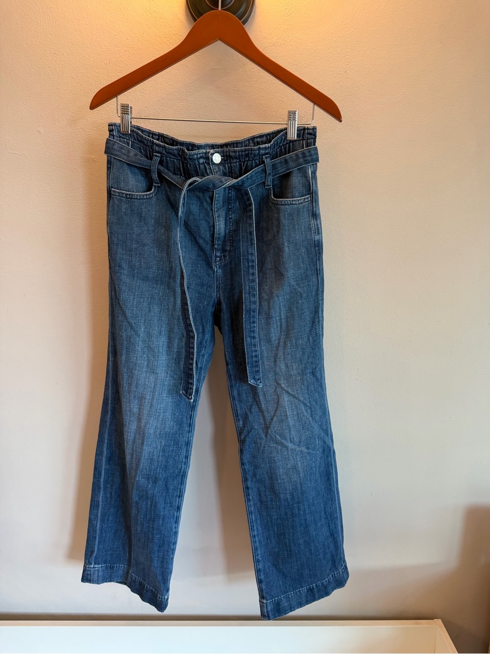 J.Crew Mercantile Paperbag Waist Wide Leg Cropped Jeans Medium Wash Blue Size 28